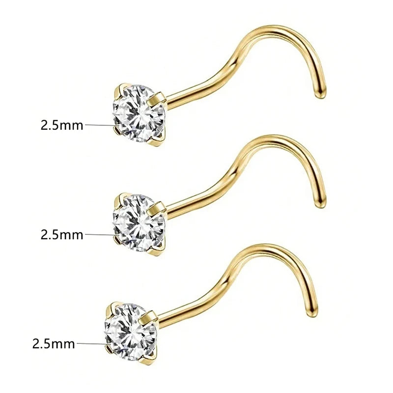 1/3/5Pcs Minimalist Curved Bar Nose Studs Stainless Steel CZ Inlaid Nose Piercing Jew alternate view