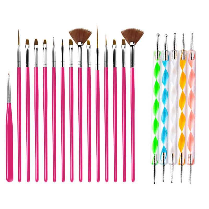 5/20Pcs Nail Art Brush Design Tip Painting Drawing Carving Dotting Pen FlatFan Liner Acr detail view