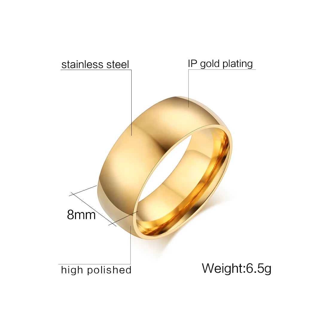 Gold Plated Stainless Steel Wedding Band | Unisex Engagement Ring US Sizes 4-15 close-up view