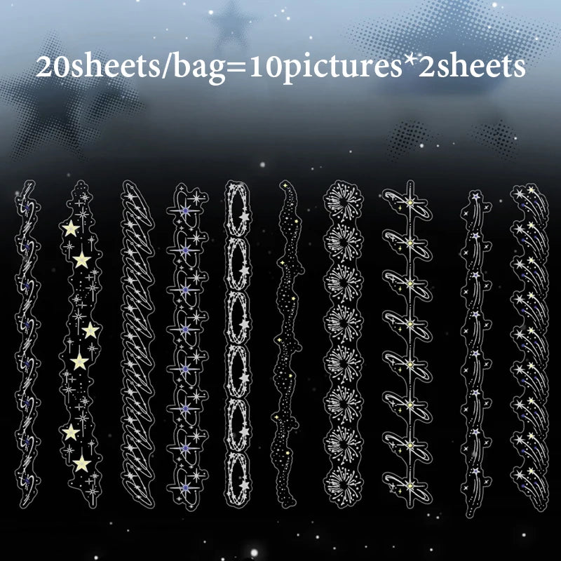 Mr.Paper 20Pcs/Pack Starlight Series Laser Silver PET Long Strip Stickers Holographic close-up view