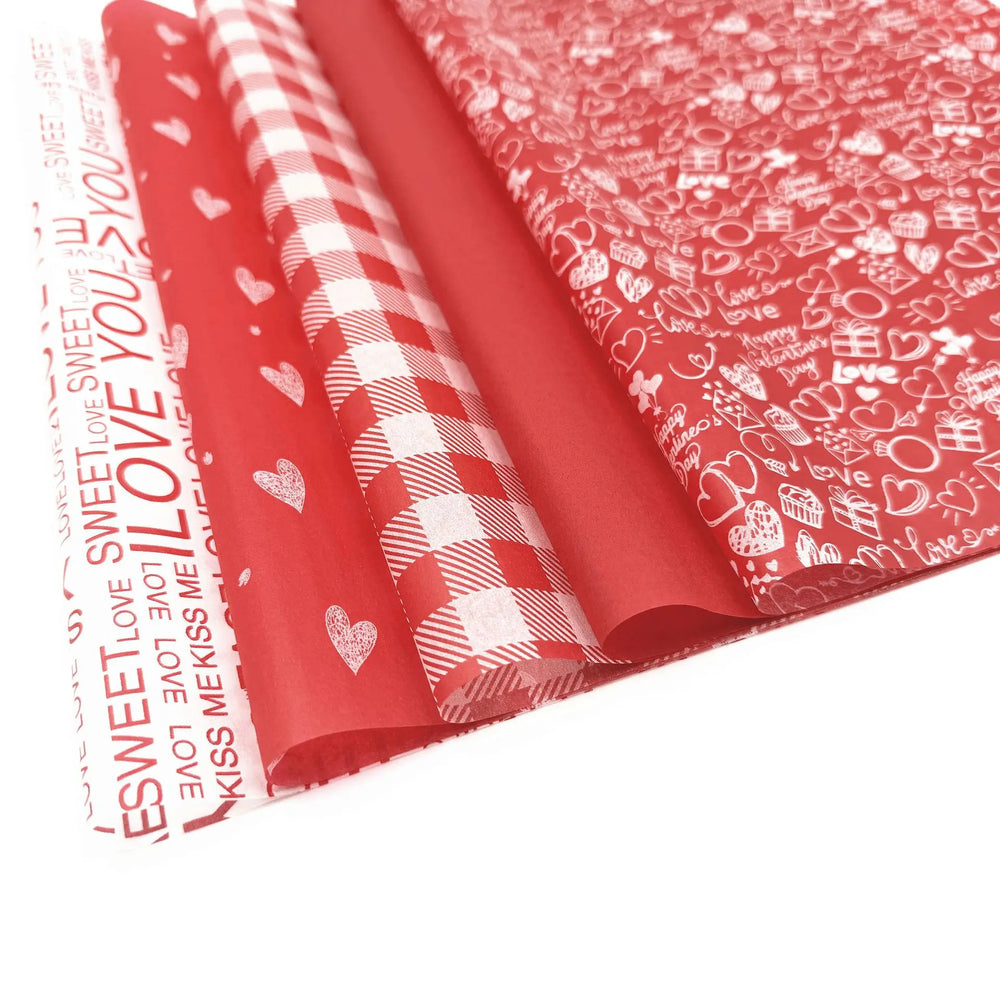 30Pcs Valentine's Day Red Parchment Paper Sheets | 5 Style Choices for Gift Wrapping & close-up view