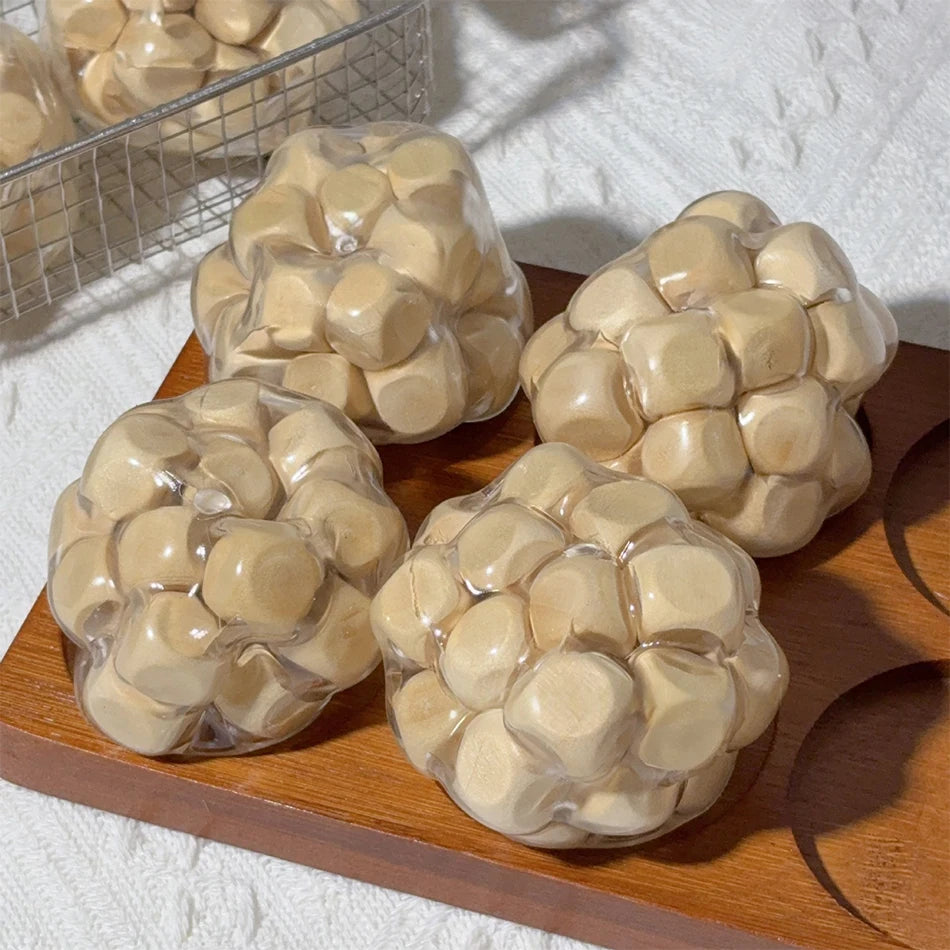 Handmade Wooden Noisy Ball Squishy Toy | Creative Stress Relief Fidget Squeeze Ball f alternate view