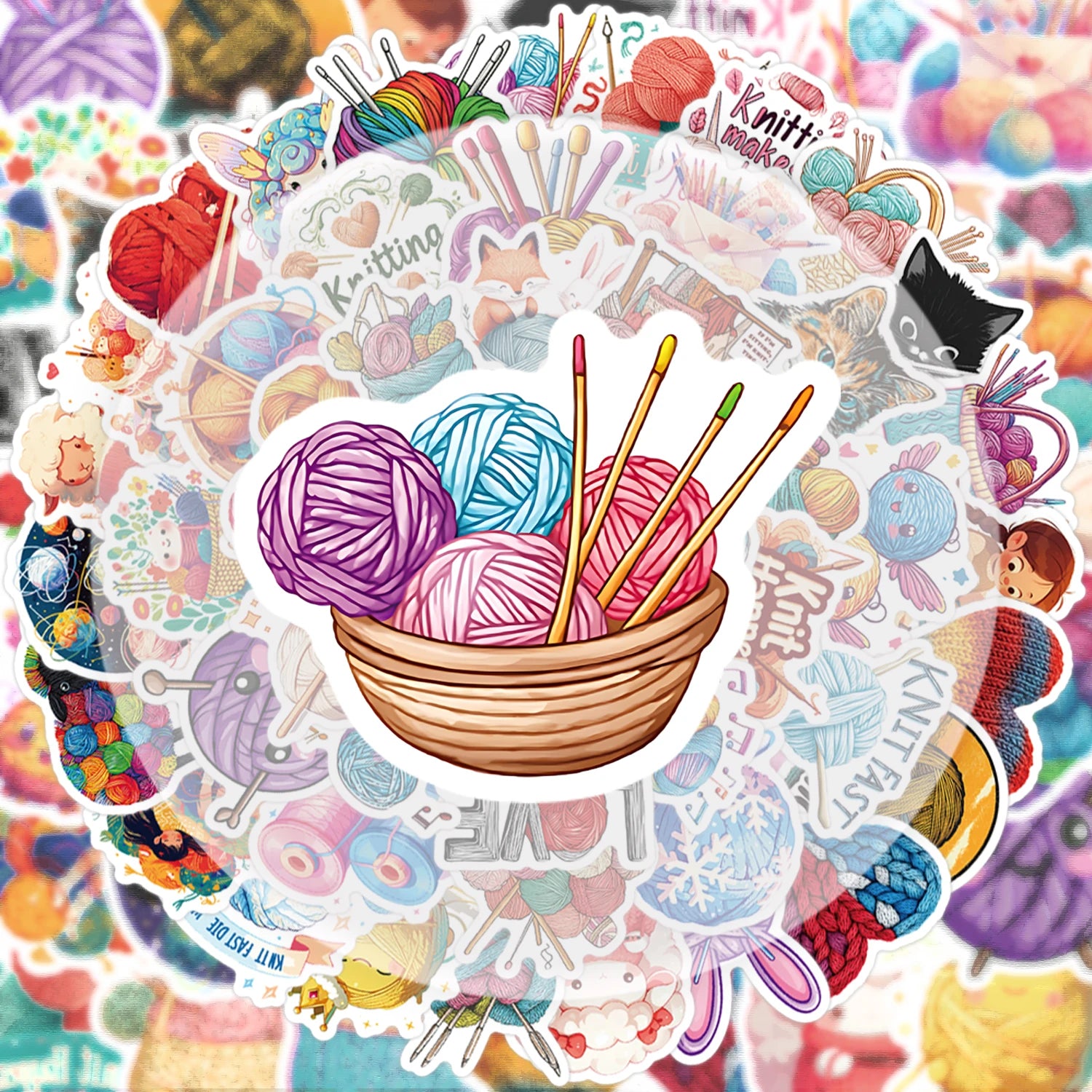 50 Creative Yarn Doodle Stickers Set | Vibrant Decals for Laptops and Water Bottles alternate view