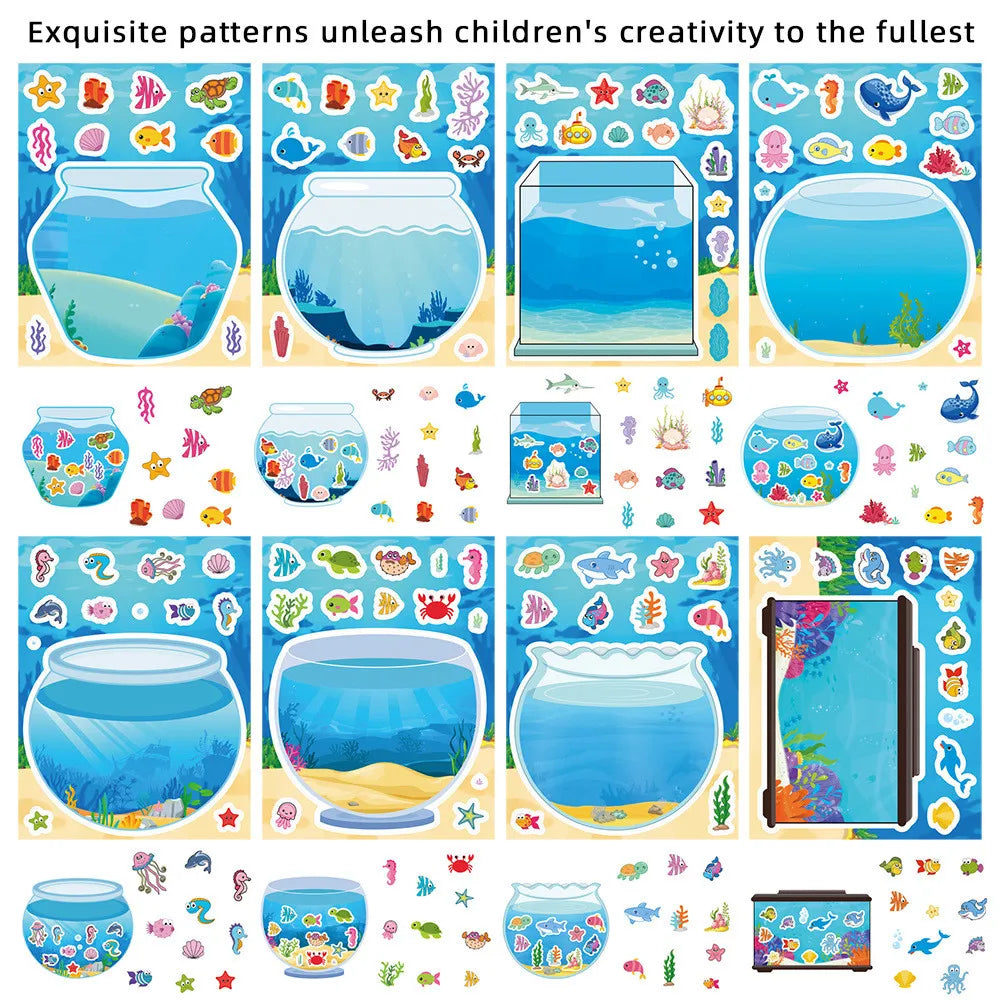 8 Pieces Fish Tank Scene Puzzle Stickers | Kids Cartoon DIY Decals for Craft and Game alternate view