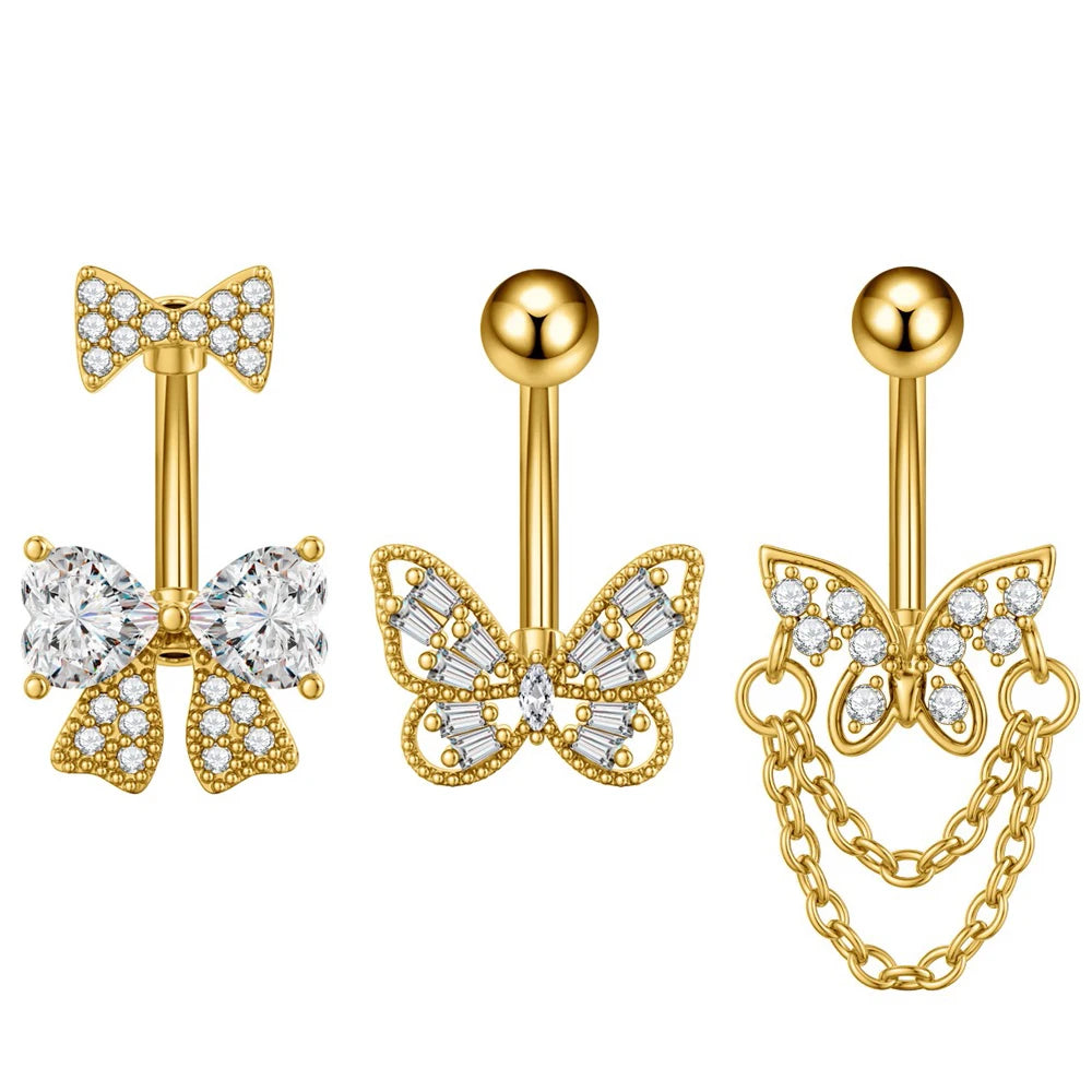 Belly Button Piercings Set Dangled Curved Navel Piercing Ombligo Pack Belly Rings Jew alternate view