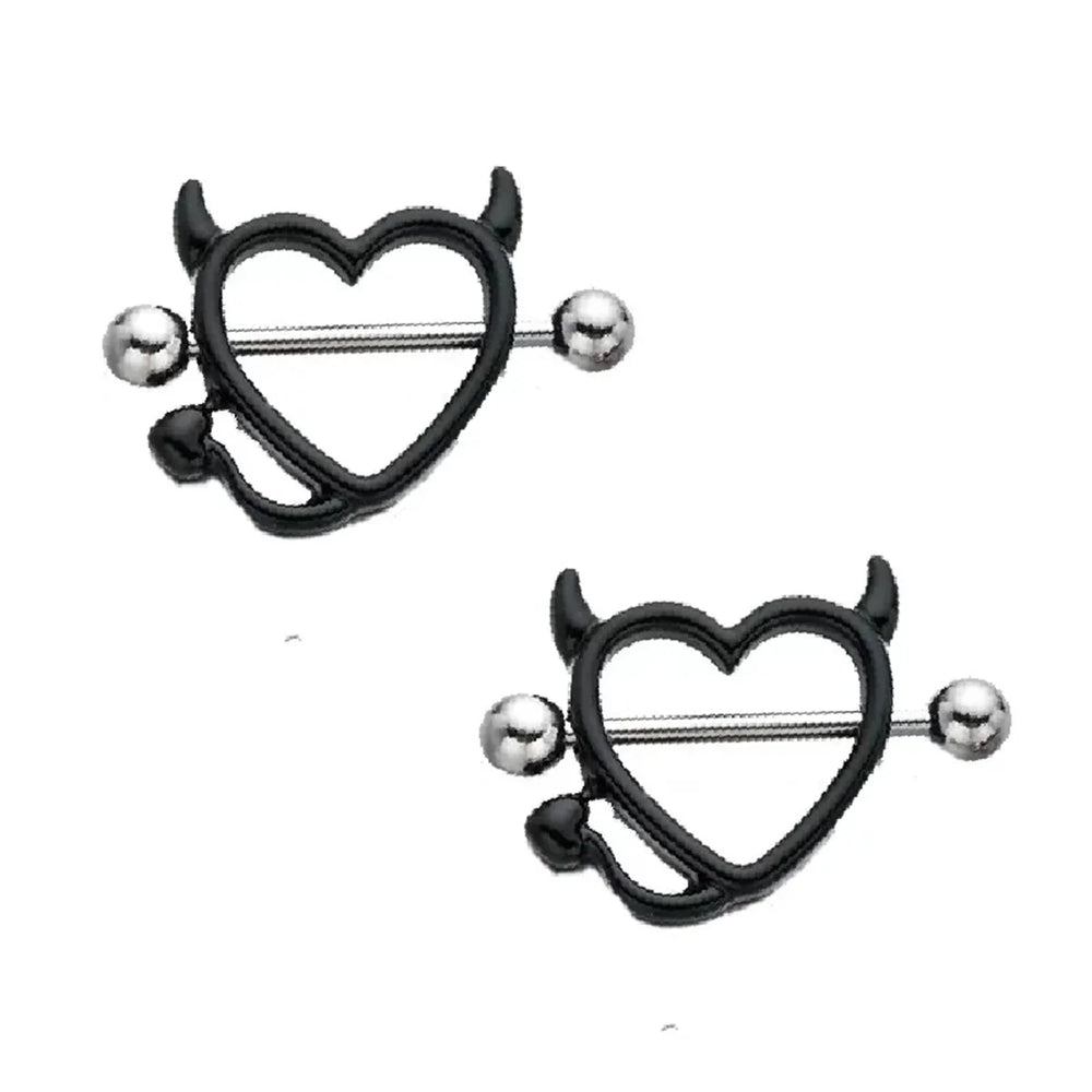 1/5Pairs 316L Stainless Steel Nipple Ring for Women, Various Colors Devil Love Heart N close-up view