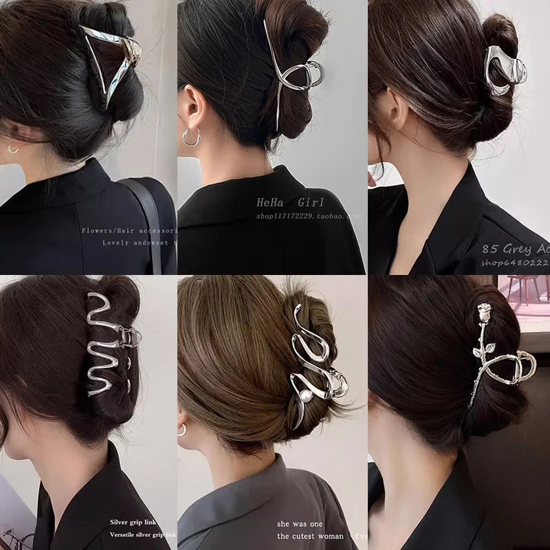 Vintage Silver Geometric Metal Hair Claw For Women Girls Long Hair Holder Headband Ha alternate view