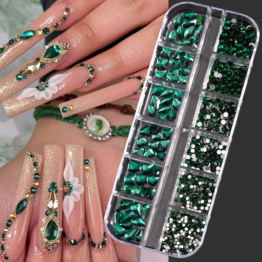 12Grids Pink Mixed Nail Rhinestones Luxury Nail Charms Glitter Crystal Jewelry Gems N lifestyle view