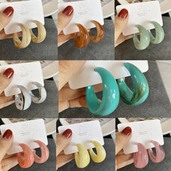C-Shape Resin Hoop Earrings | Colorful Geometric Acrylic Jewelry for Women detail view