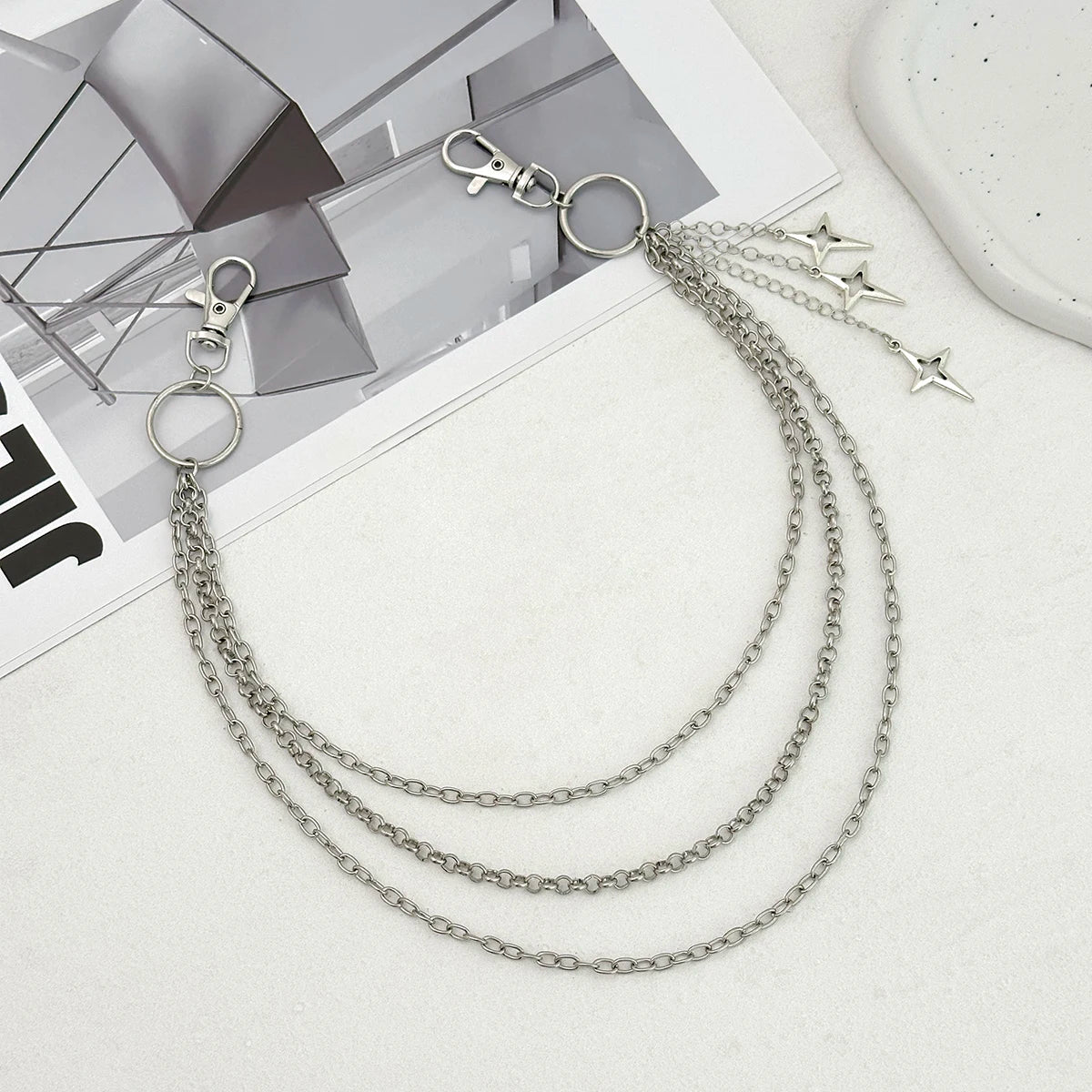 Salircon Punk Multilayer Metal Star Pendant Pant Chain Hip Hop Waist keychain Jeans Chai detail view