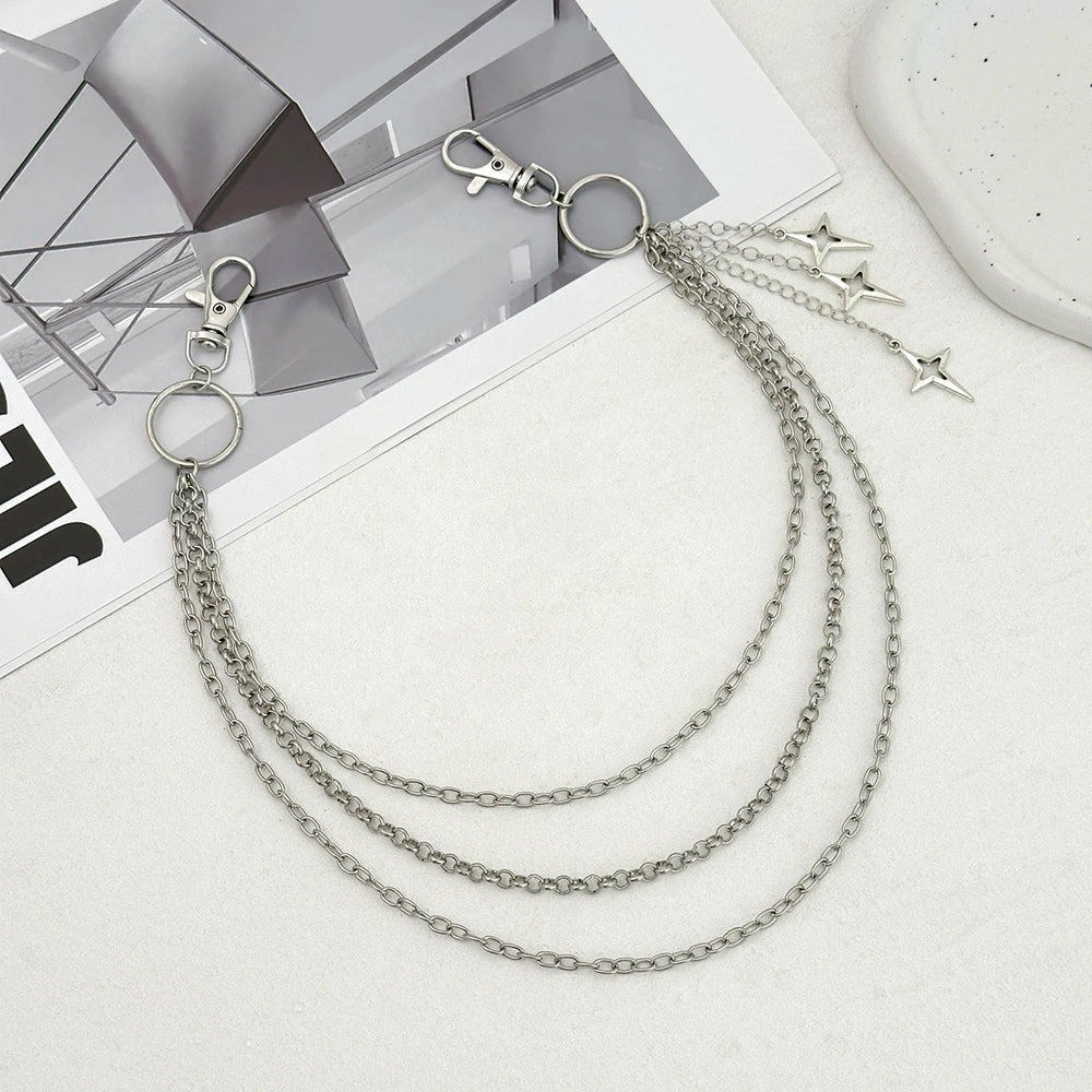 Salircon Punk Multilayer Metal Star Pendant Pant Chain Hip Hop Waist keychain Jeans Chai detail view