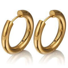 6pcs Stainless Steel 4mm Thick Earrings Gold Plated Large Round Korean Ear Rings Hoop alternate view