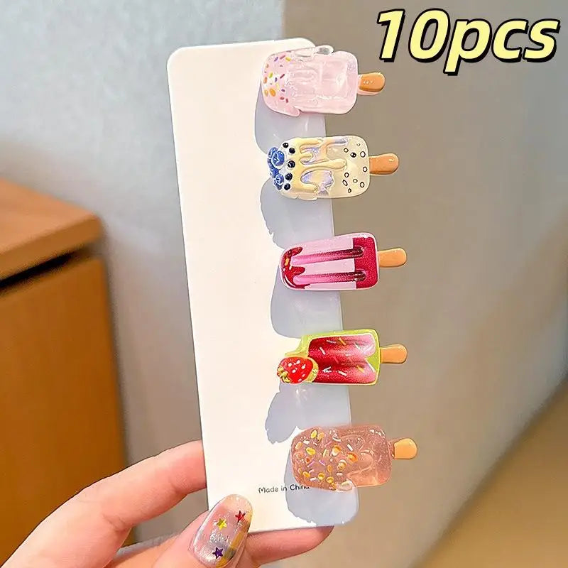 ✰✪10Pcs Hair Accessory Cute Mini Ice Cream Transparent Funny Hair Clip For Women Bangs And Hair Tidying Duckbill Clip