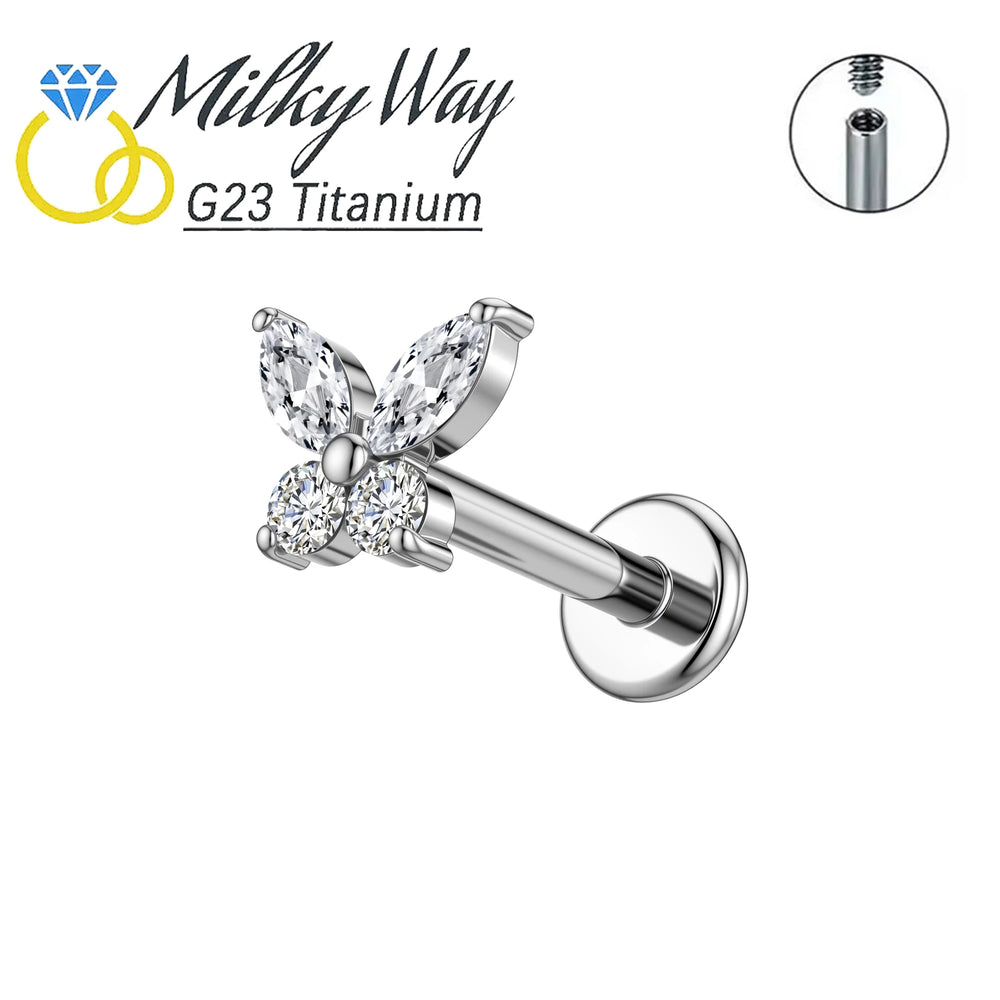1PC G23 Titanium Butterfly Labret Piercing Lip Stud Cluster Zircon Tragus Flat Cartil lifestyle view