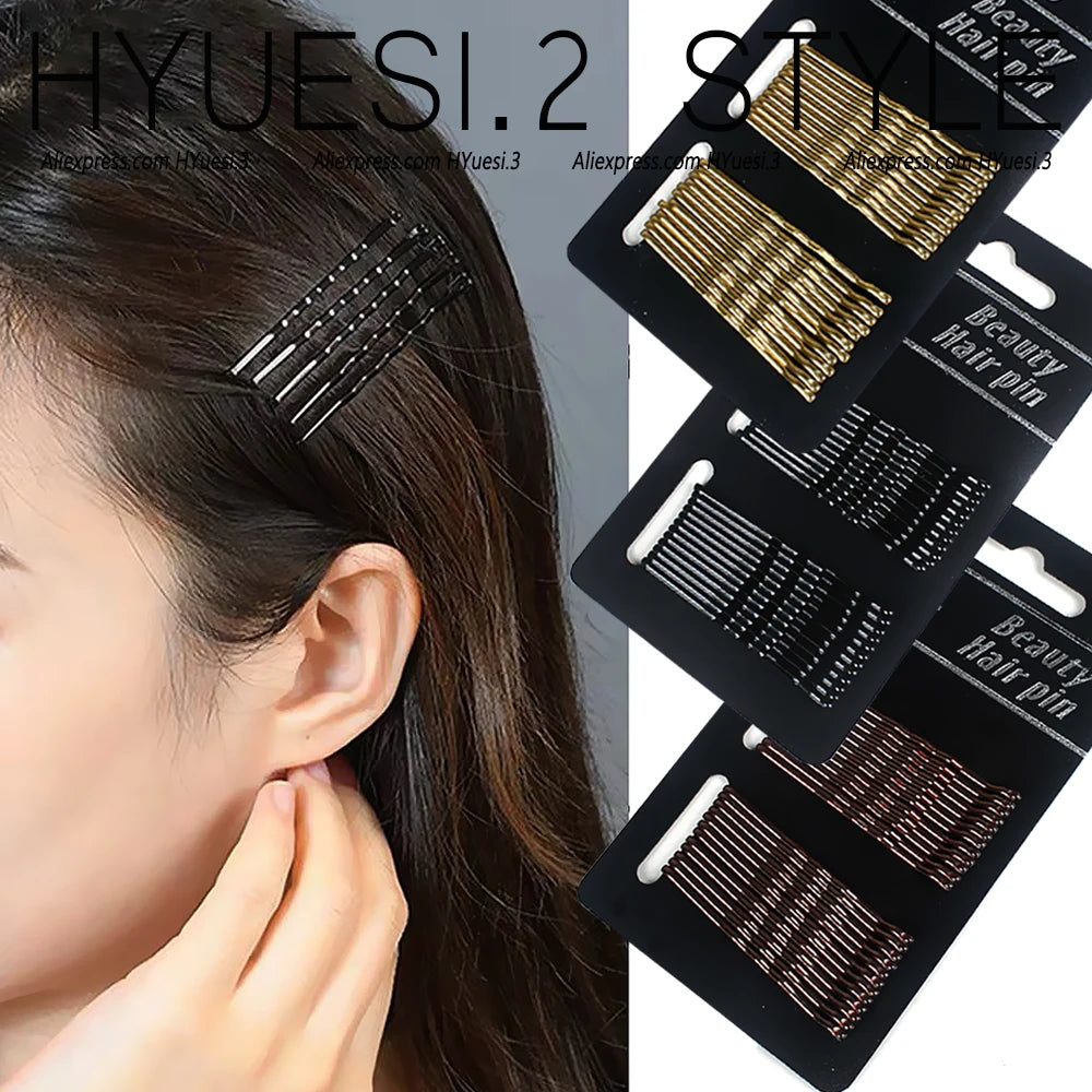 24pcs/set Simple Black Wavy Hairpins Reusable Non Slip Metal Invisible Bobby Pins Side Bangs Clips F