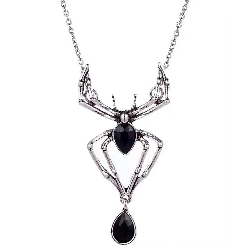 Gothic Crystal Spider Necklace For Women Girl Punk Accessories Halloween Jewelry Vintage Goth Choker Collar insect Necklaces