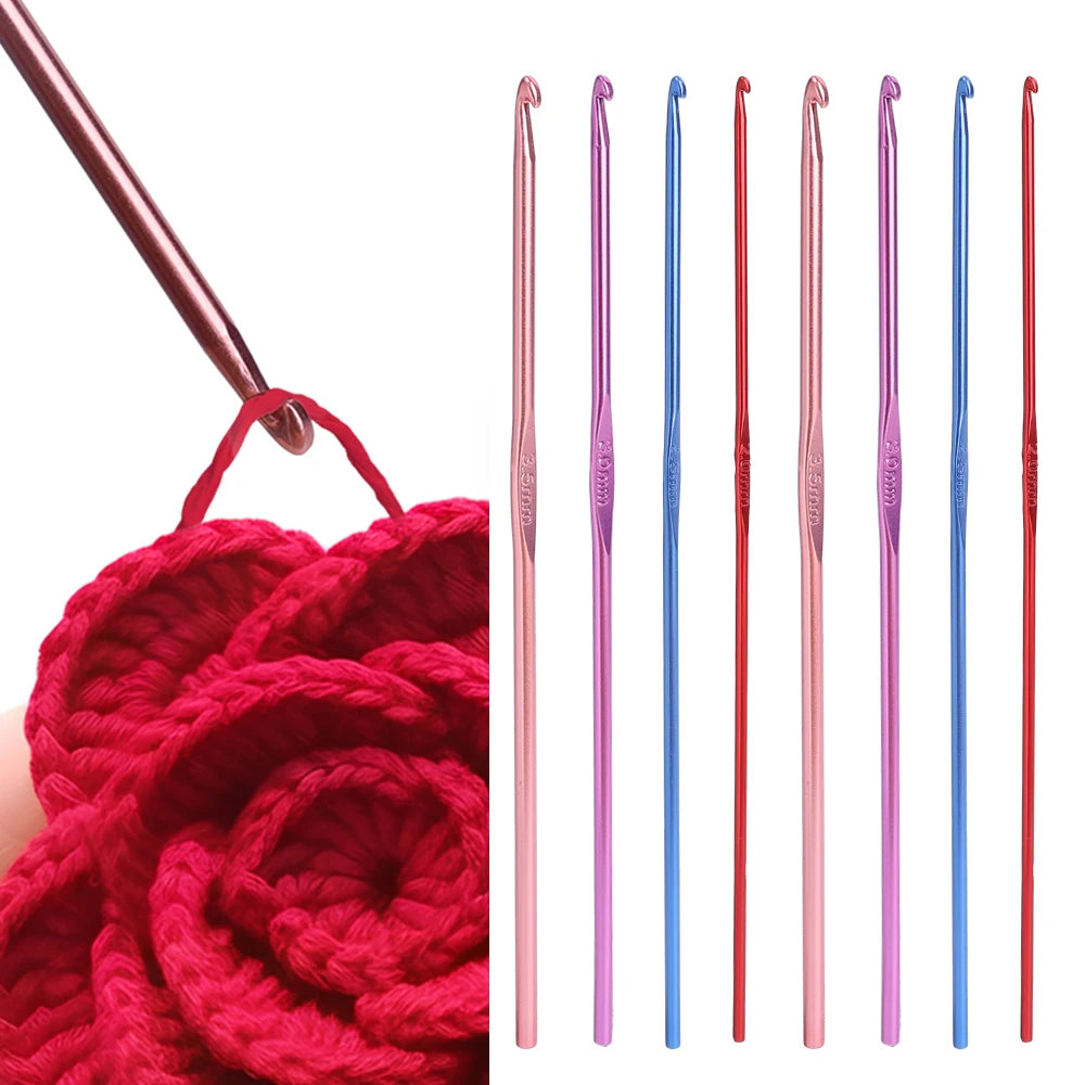 8pcs Metal Handle Crochet Hook Colorful Aluminum Knitting Needles Single Head Crochet alternate view