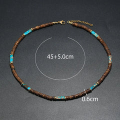 Vintage Boho Natural Stone Necklace for Couples | Brown Coconut Shell Bead Choker alternate view