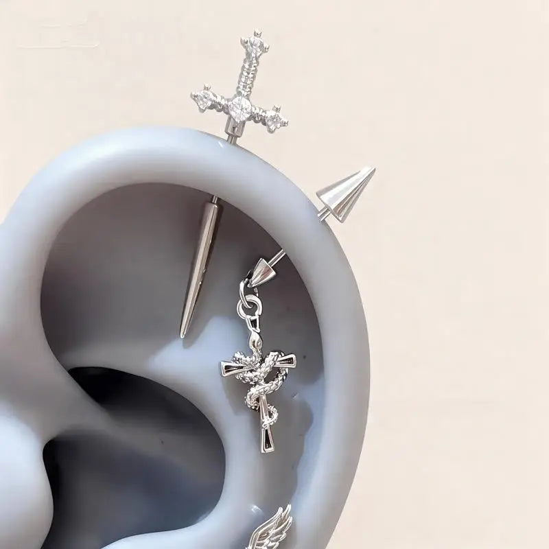 New Fashion Shiny Zircon Cross Ear Stud Women Ear Bone Nail Body Piercing Jewelry alternate view