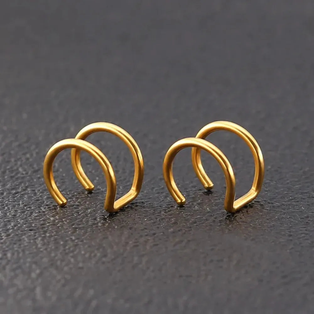 Stacking Punk Double C-shaped Ear Cuffs for Women Non Piercing Earrings Clip On Fak additional angle