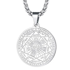 Seven Archangels Amulet Stainless Steel Necklace | Seal of Solomon Talisman Pendant close-up view