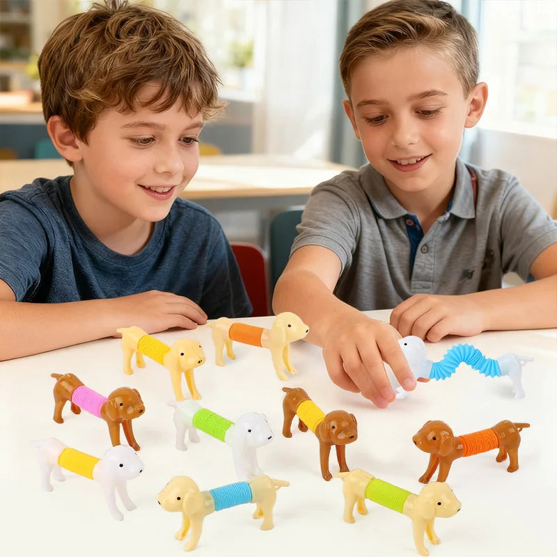 12/24Pcs Colorful Stretchable Dog Stretch Pop Tubes Telescoping Spring Animal Birthda lifestyle view