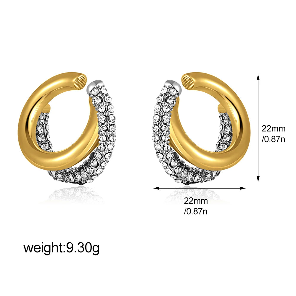 Unique Design Gold Silver Mix Color Geometric Clip Earring Cuff Stainless Steel Square R detail view