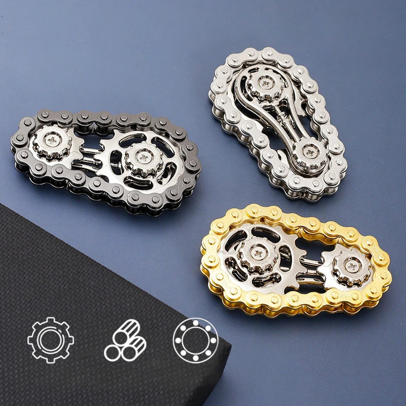 Sprockets Flywheel Fingertip Gyro Fidget Spinner | Metal Bike Chain EDC Stress Relief close-up view
