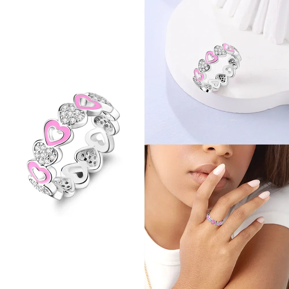 Original Romantic Heart-shaped White Zircon Shell Bowknot Rings 925 Sterling Silver additional angle