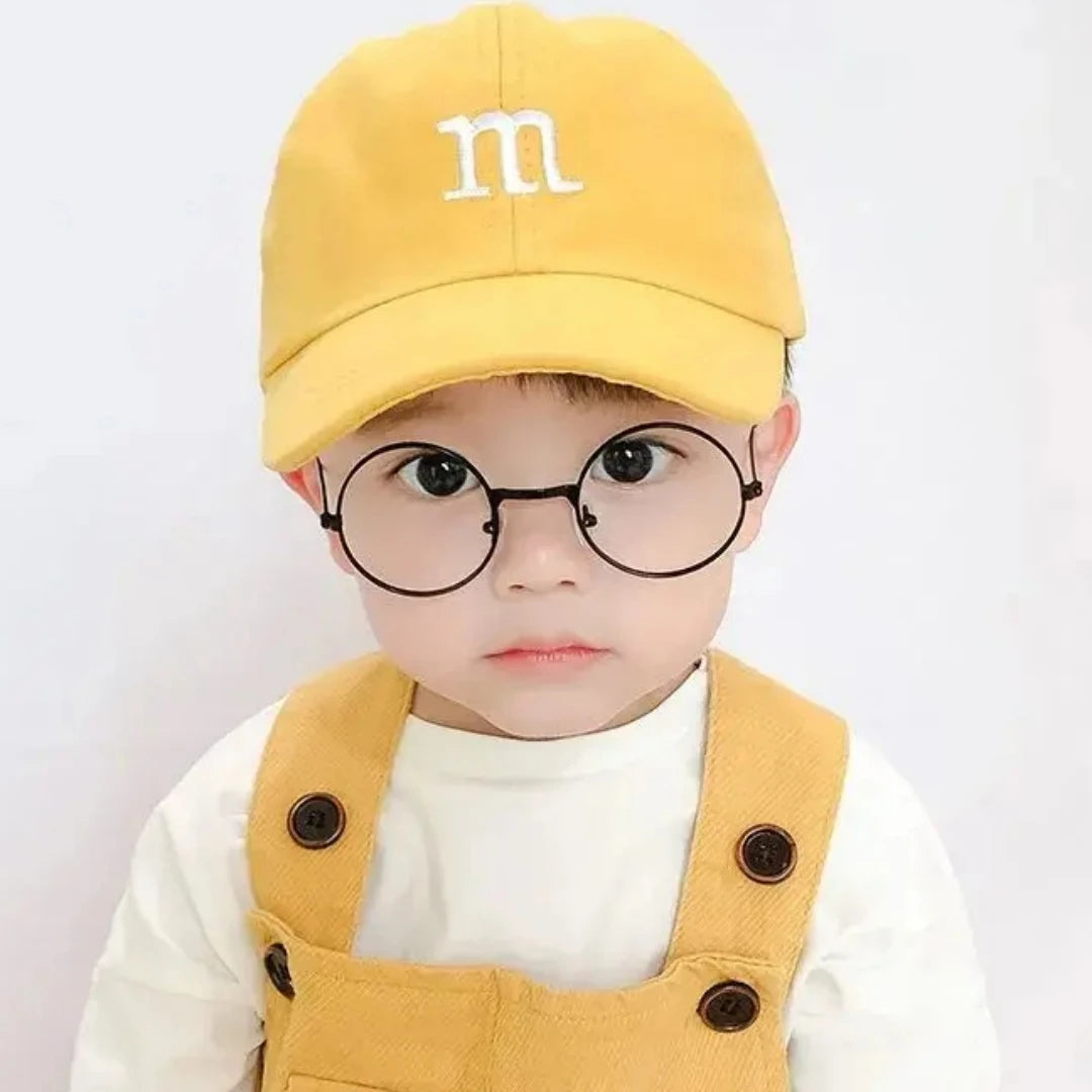 Girls Boys Adjustable Baseball Cap | Kids Sun Hat with M Letter Embroidery detail view