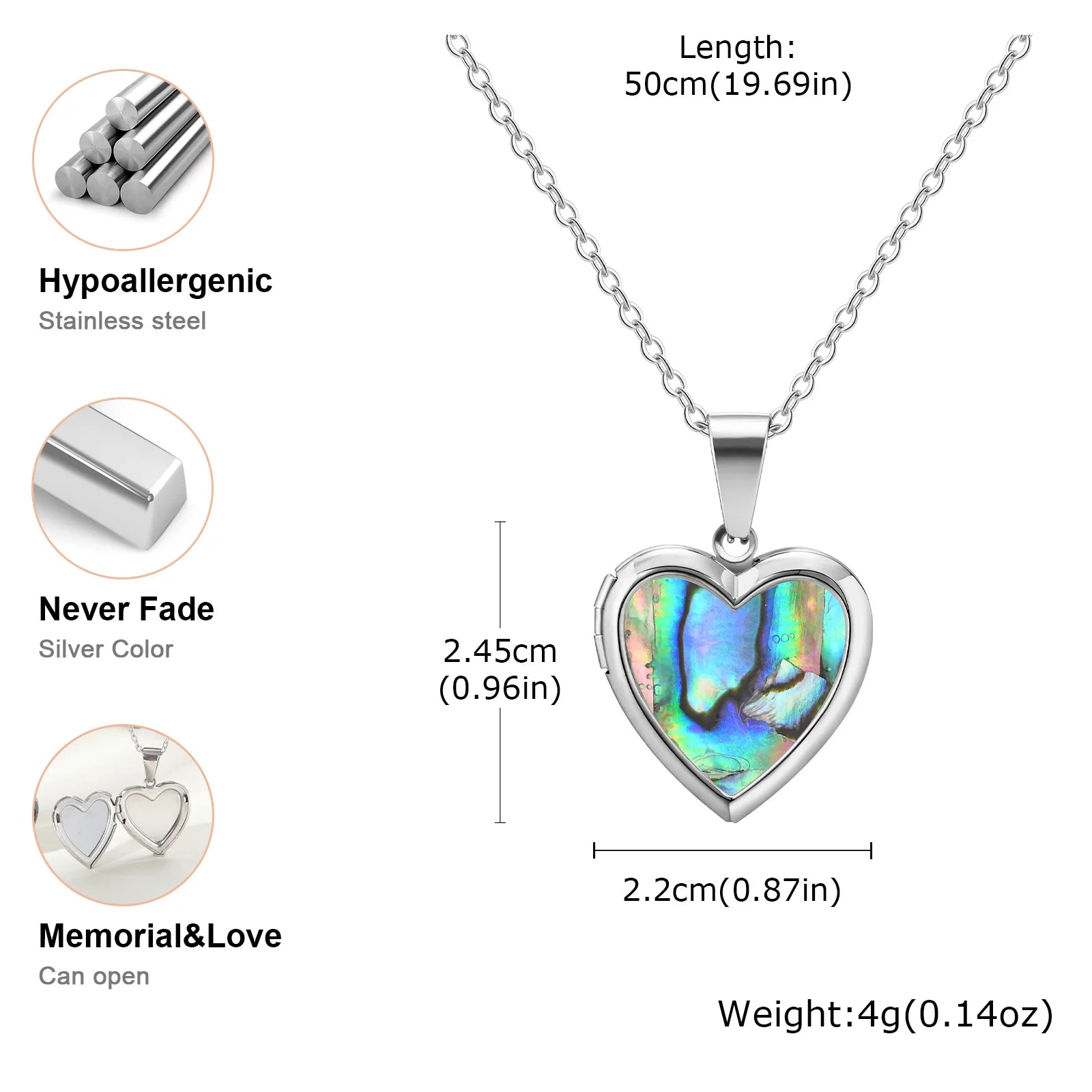 Vnox Light Heart Locket Pendants for Women Men Openable Photo Frame Glossy Stainless alternate view