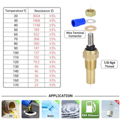 VR - 12V 1/8 NPT Racing Car Oil Temp Sensor Water temperature Sensor Water Temp Sensor Gauge Sensor VR-TSU01