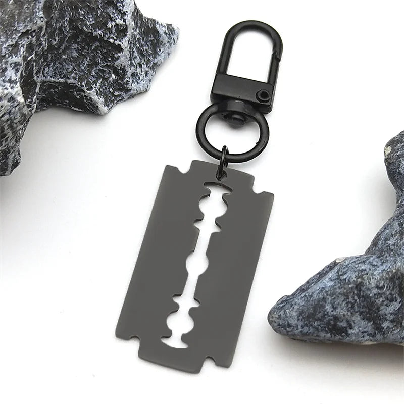 Gothic Blade Razor Pendant Necklace | Stainless Steel Black Goth Men's Chain detail view