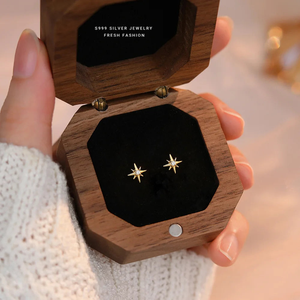 925 Sterling Silver Geometric Eight Star Stud Earrings for Women Funny Korean Zircon lifestyle view