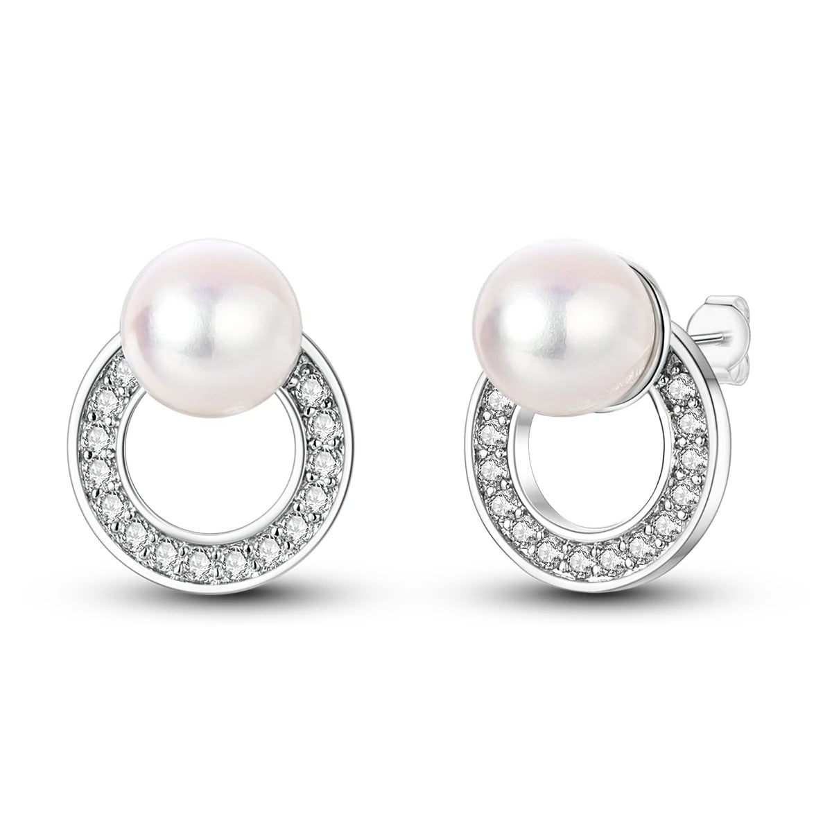 Original 925 Sterling Silver Women Hoop Earrings High Quality Shine Zircon U Shaped Cl close-up view