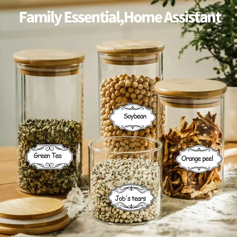 Vintage Kitchen Labels with Erasable Pen | 150-Piece Organizing Stickers close-up view