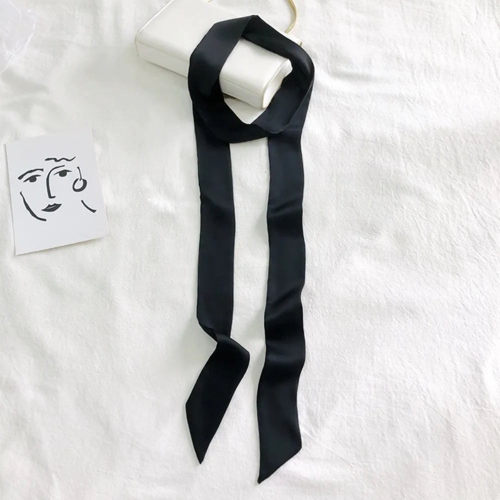 Delicate Long Hair Scarf Favor Silk Headband Neck Scarf Solid Color Hair Wrap Party additional angle