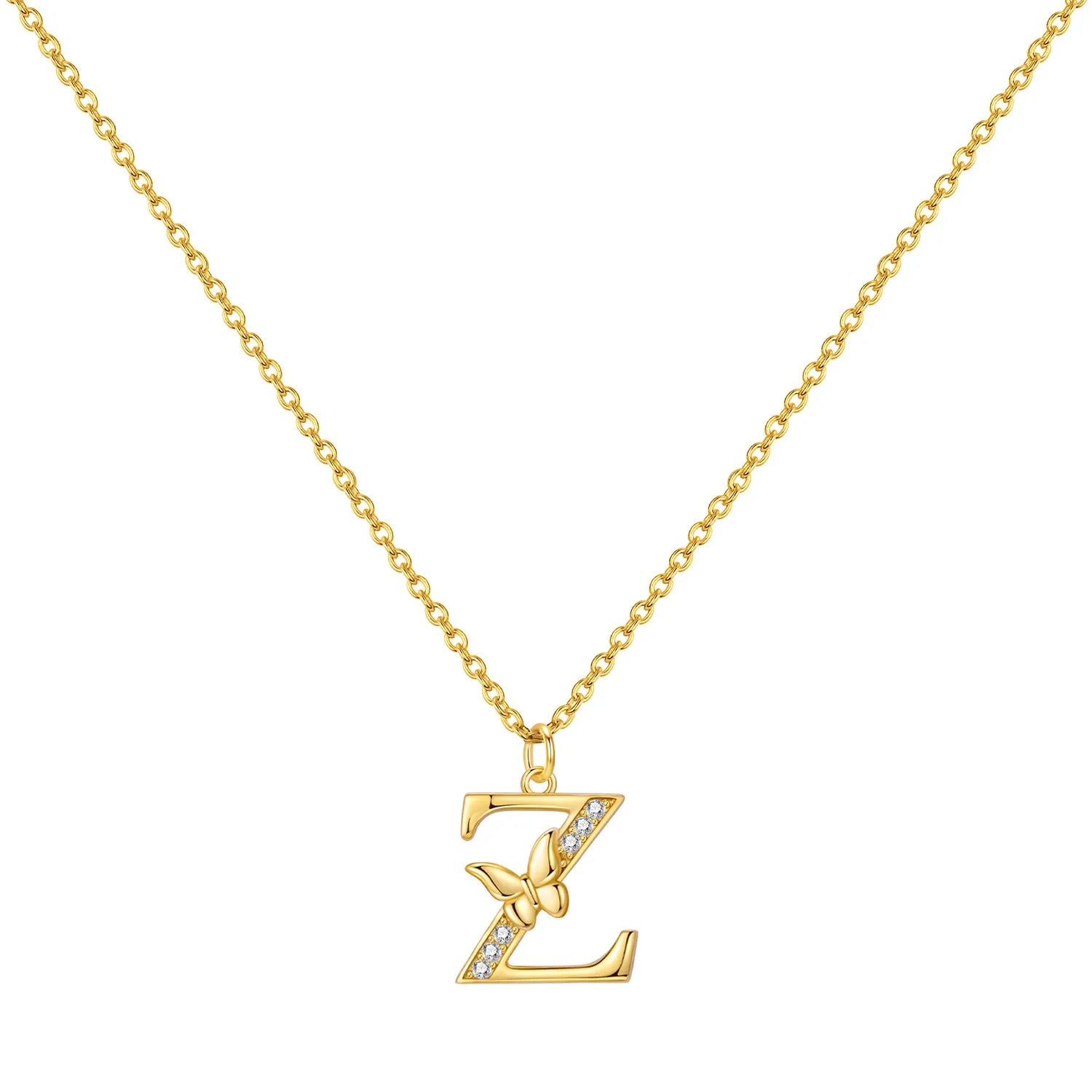 925 Sterling Silver Butterfly Initial Necklace | 26 Letter Y-Shaped Pendant for Women alternate view