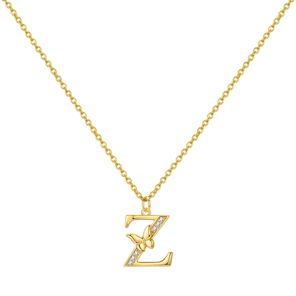 925 Sterling Silver Butterfly Initial Necklace | 26 Letter Y-Shaped Pendant for Women alternate view