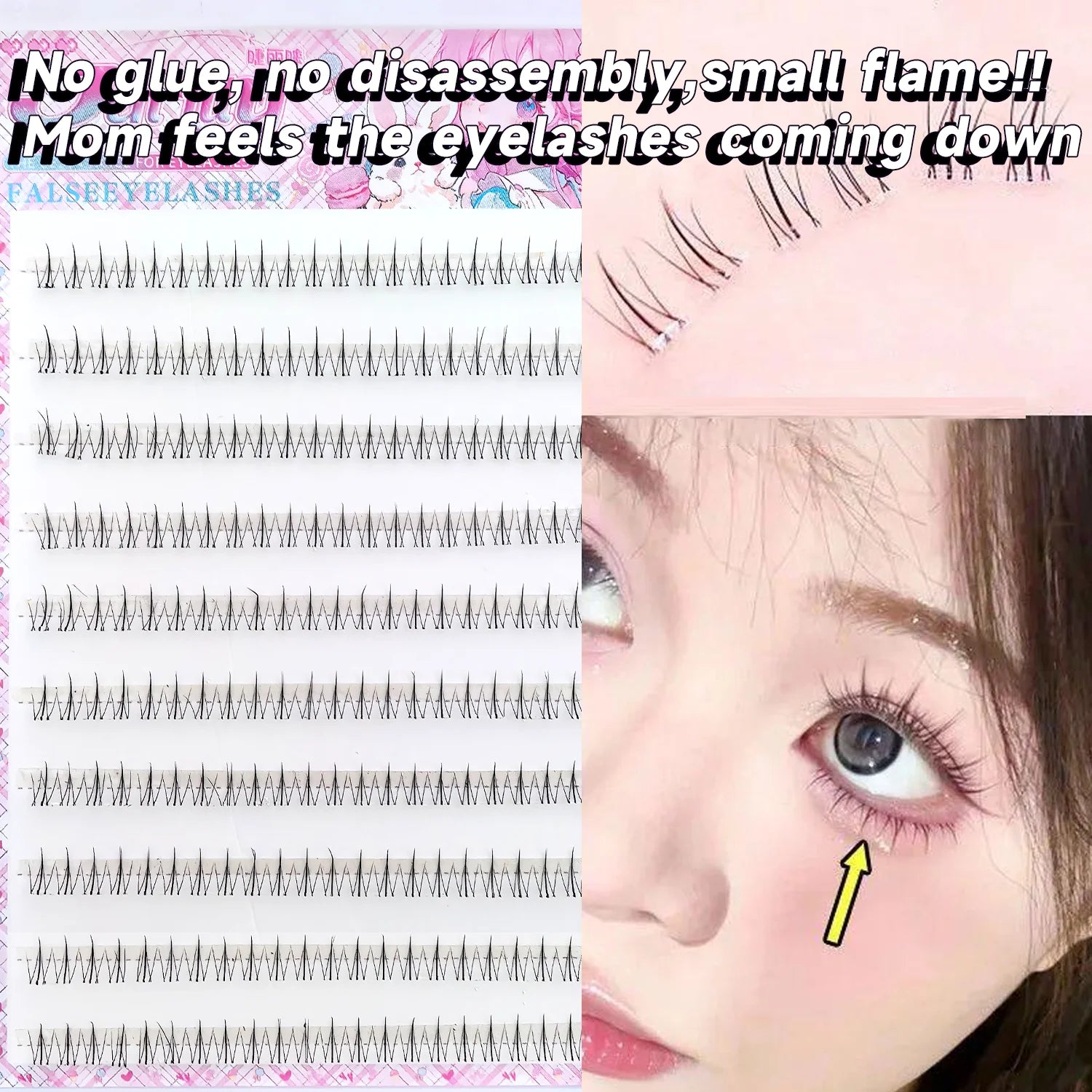 Natural Look Small Flame Lower Eyelashes | Glue-Free Easy Application Beginner Friendl close-up view