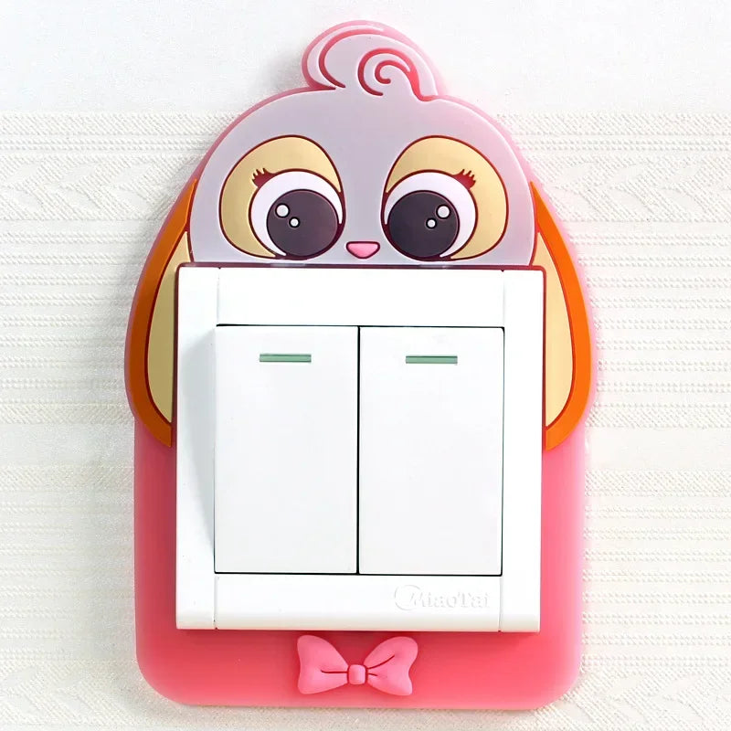 Luminous Silicone Switch Cover | Kawaii Cartoon Animal 3D Sticker for Kids Room close-up view