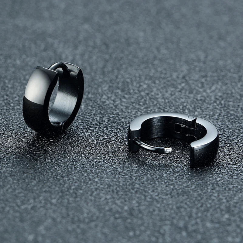 5 Pair Fashion Stainless Steel Black Earrings Set Multiple Styles for Women And Men Hip detail view