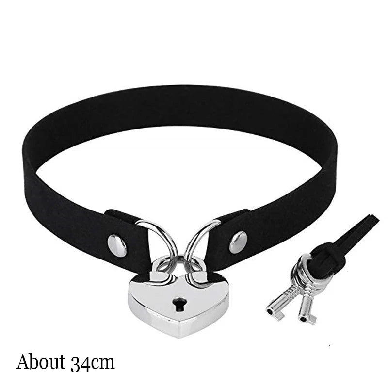 Gothic Bat Heart Lock Punk Choker | Black Leather Collar Necklace alternate view