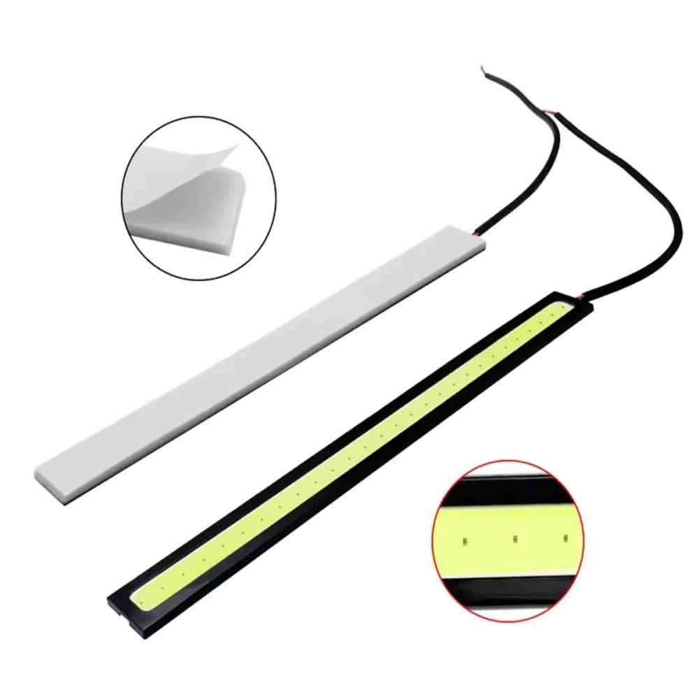 2pcs Ultra Thin LED Car COB Daytime Running Lights | Waterproof 12V Ambient Lamp Bar close-up view