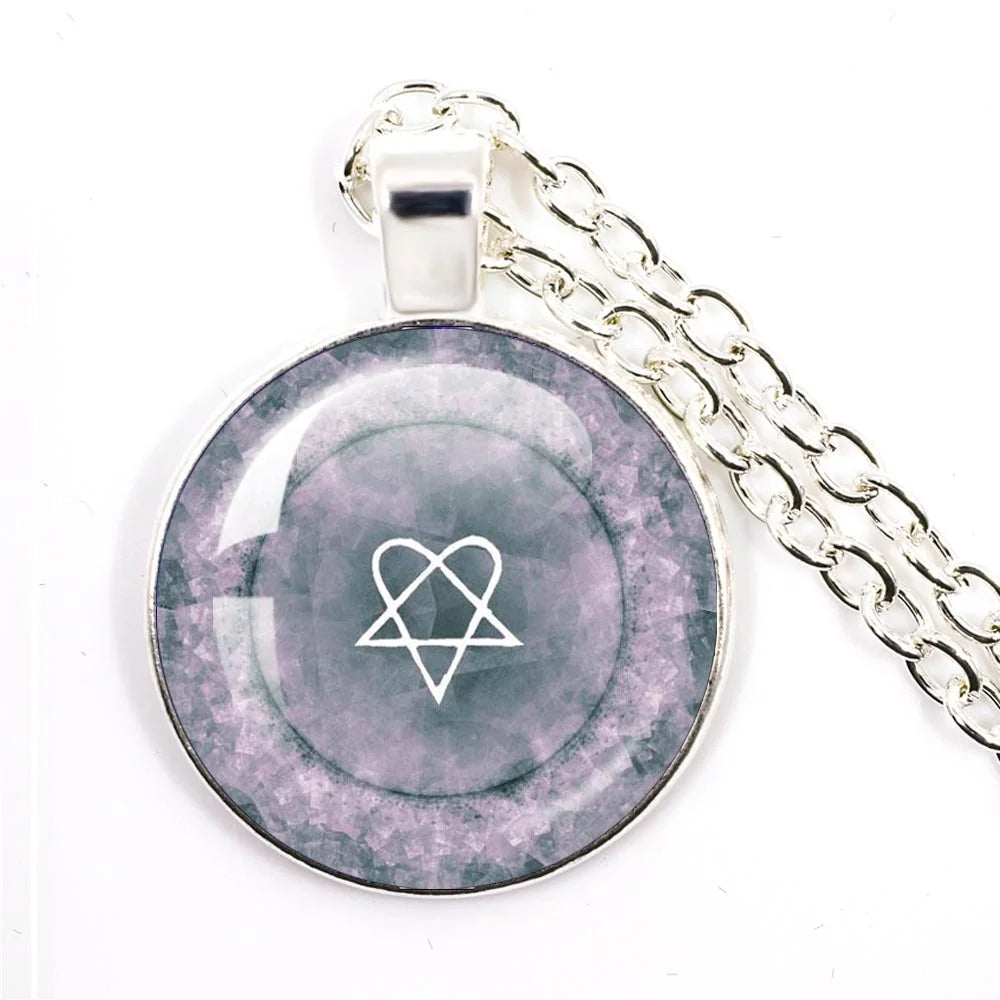 Hip Hop Rock Music Band Him Heartagram Glass Cabochon Pendant Star Heart Patten Necklace Chain Charm Necklace Jewelry Gift