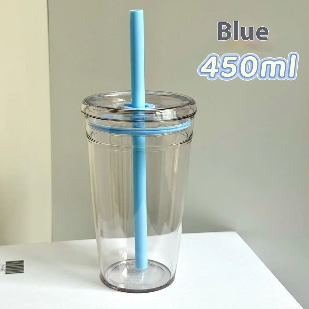 Star Korean Style 450ML Summer High-value Milk Straw Plastic Cup Transparent Multi-co alternate view