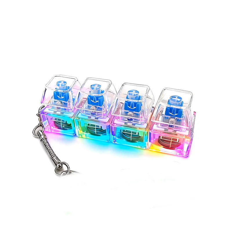LED Light Keyboard Keychain Fidget Toy Clickable Button Stress Relief Portable Desk Ac close-up view
