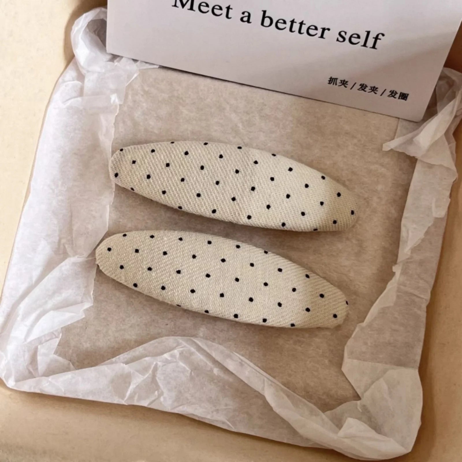 2PCS Cute Polka Dot Fabric Hair Clips, Sweet Non Slip Snap Hair Pins, Elegant Hair Accessory For Women Girls Daily Casual Summer