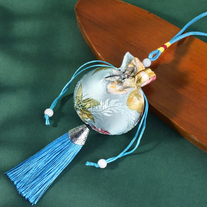 Chinese Style Embroidery Tassel Gift Pouch | Lotus Scented Sachet Bag detail view