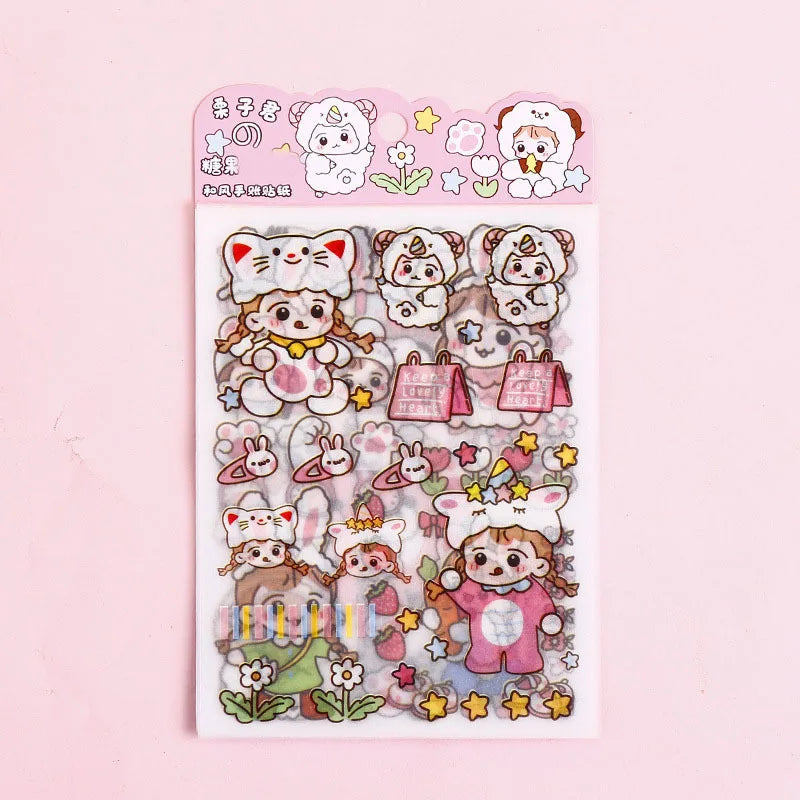 Cute Pink PET Sticker Pack for Scrapbooking and Journaling | 4 Sheets Kawaii Decora additional angle